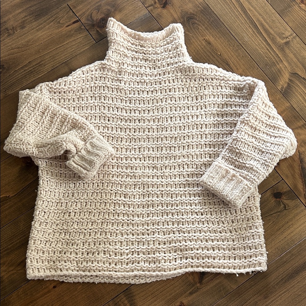 Free People Cream Chunky Turtleneck Sweater